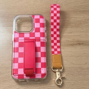 Walli Pink Checkered Phone Case with Strap IPhone 16 Pro